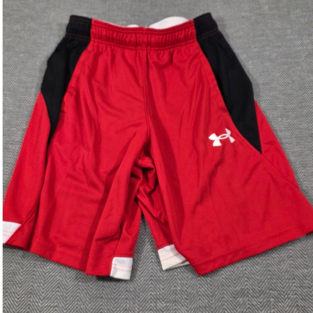 Under Armour Mens Medium Red Black Colorblock Loose Fit Athletic Shorts‎ Pockets